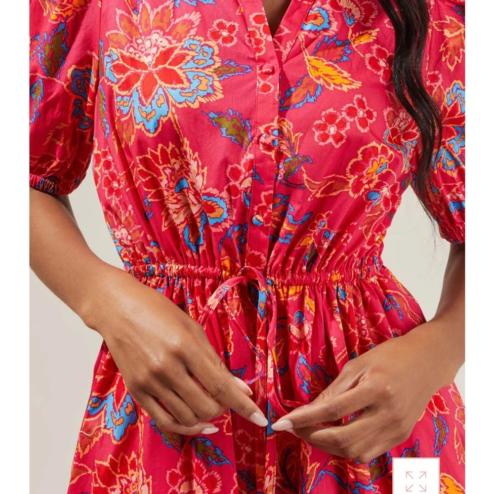 Sugarlips elegant vibrant Floral Red Dress small. Cinch - Picture 4 of 12
